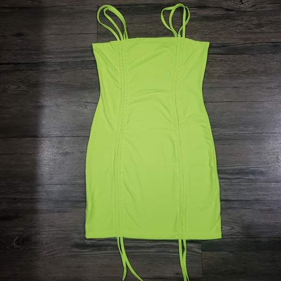 Ruched Bodycon Neon Dress Size Large Bright Neon Dress - Picture 10 of 10